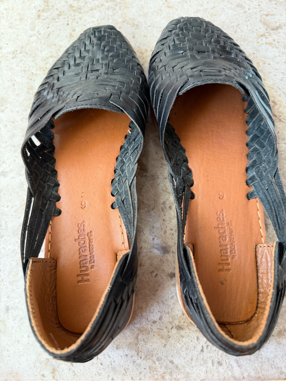 Woven Leather Huaraches - Black